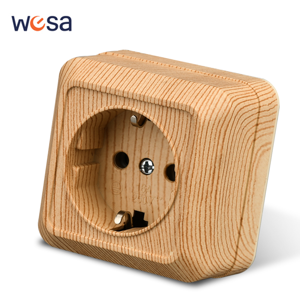 Outdoor Power Solutions - Wesa ปลั๊กเสียบพื้นผิวไม้ติดผนังปลั๊กไฟฟ้าอียูเลียนแบบกราวด์ซ็อกเก็ตไฟฟ้ากลางแจ้งไม้ไฟหน่วงไฟพลาสติก