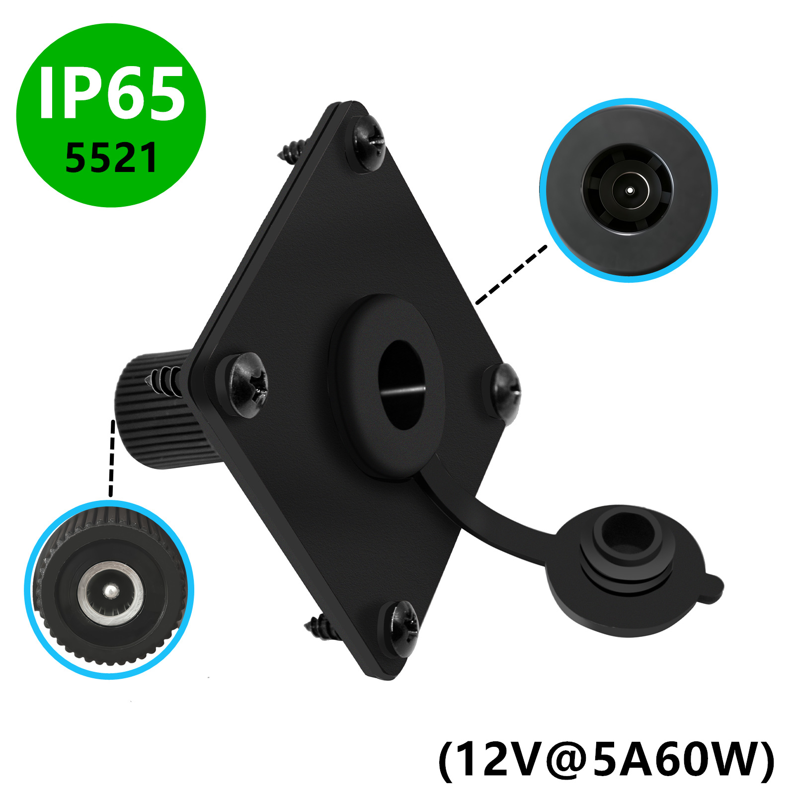 Outdoor Power Jack - IP65 กันน้ำ DC5521 ซ็อกเก็ตติดแผง 12V 5A