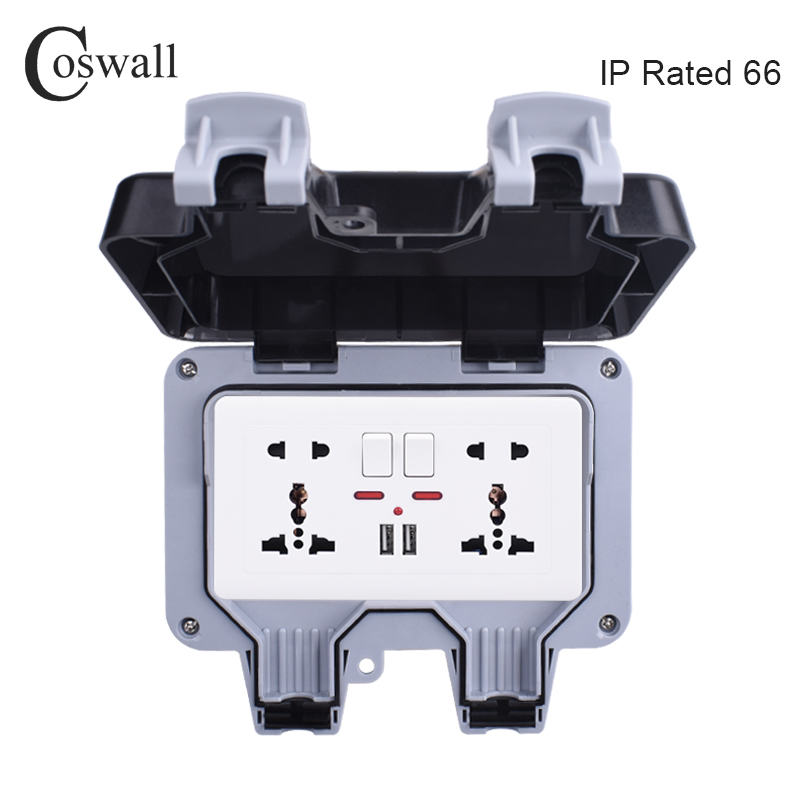 Outdoor Usb Power Outlet - Coswall IP66 Weatherproof กันน้ำกลางแจ้งกล่องผนังซ็อกเก็ต13A คู่ Universal