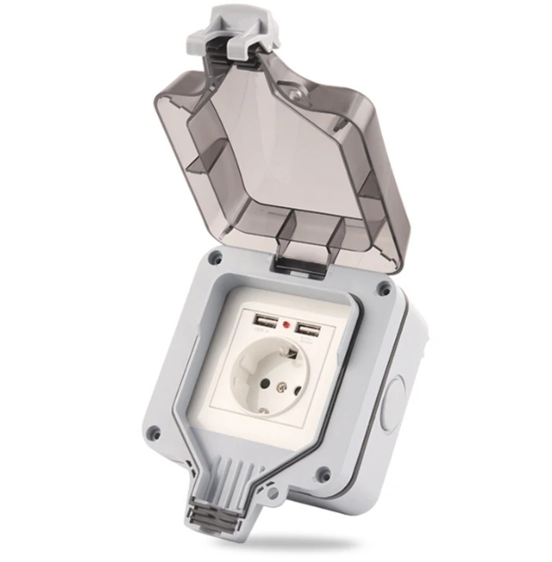 Outdoor Usb Power Outlet - มาตรฐาน IP66 สหภาพยุโรป สไตล์เยอรมัน สำหรับใช้งานกลางแจ้ง กันน้ำ