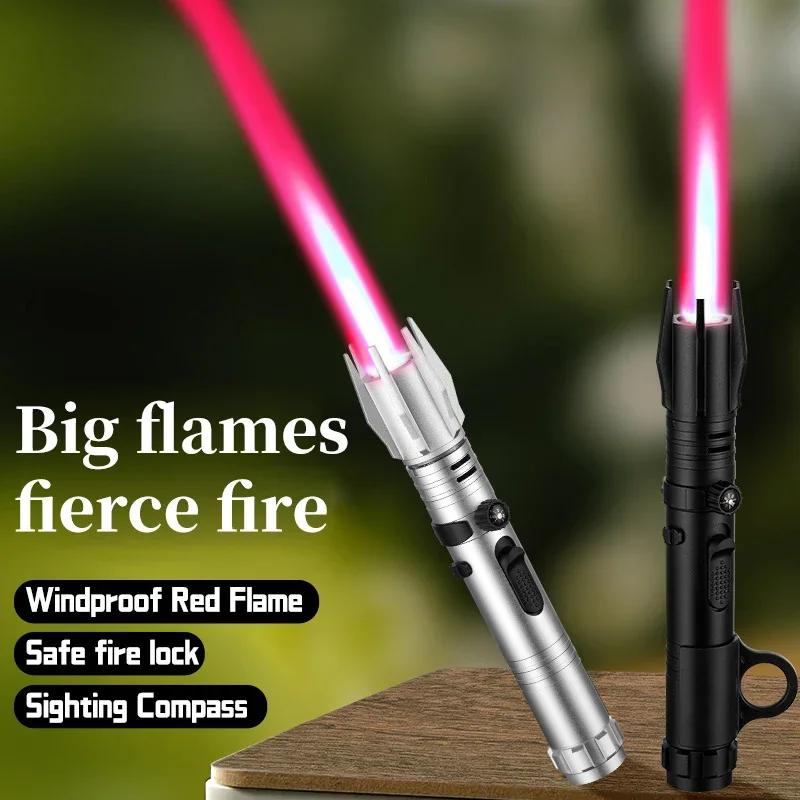 Outdoor Power Solutions - โลหะ Lightsaber สไตล์แก๊สไฟแช็กที่มีประสิทธิภาพเปลวไฟสีแดง Turbine Jet ไฟฉายเข็มทิศกลางแจ้ง